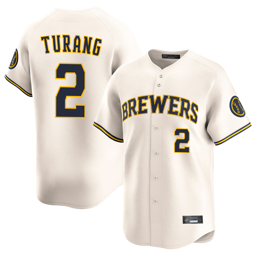 Silnrao M.Brewers #2 Brice Turang Player Cream Home Limited Game Stitched Jerseys