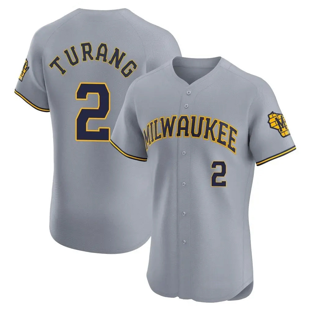 Silnrao M.Brewers #2 Brice Turang Player Gray Home Limited Elite Stitched Jerseys