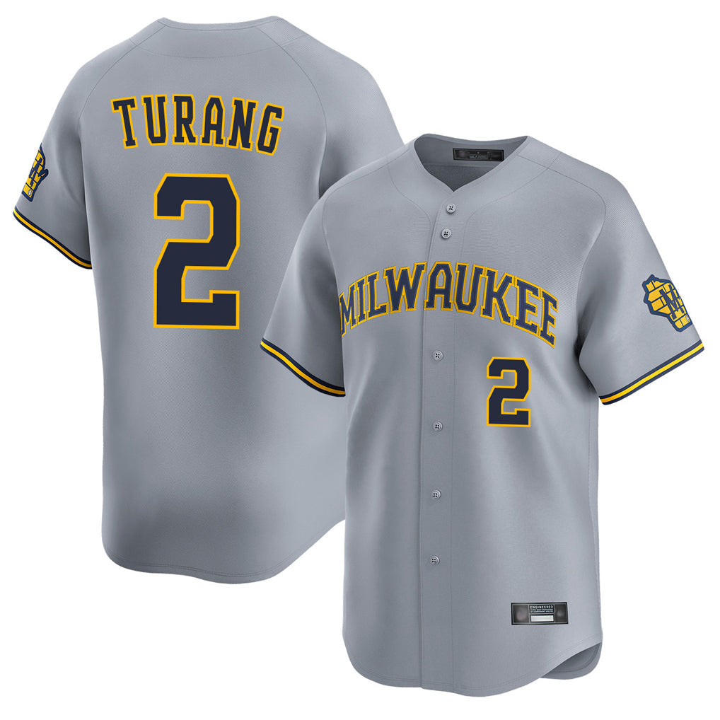 Silnrao M.Brewers #2 Brice Turang Player Gray Home Limited Stitched Jerseys