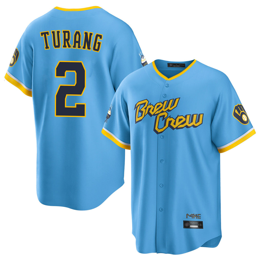 Silnrao M.Brewers #2 Brice Turang Player Light Blue City Connect Home Game Stitched Jerseys