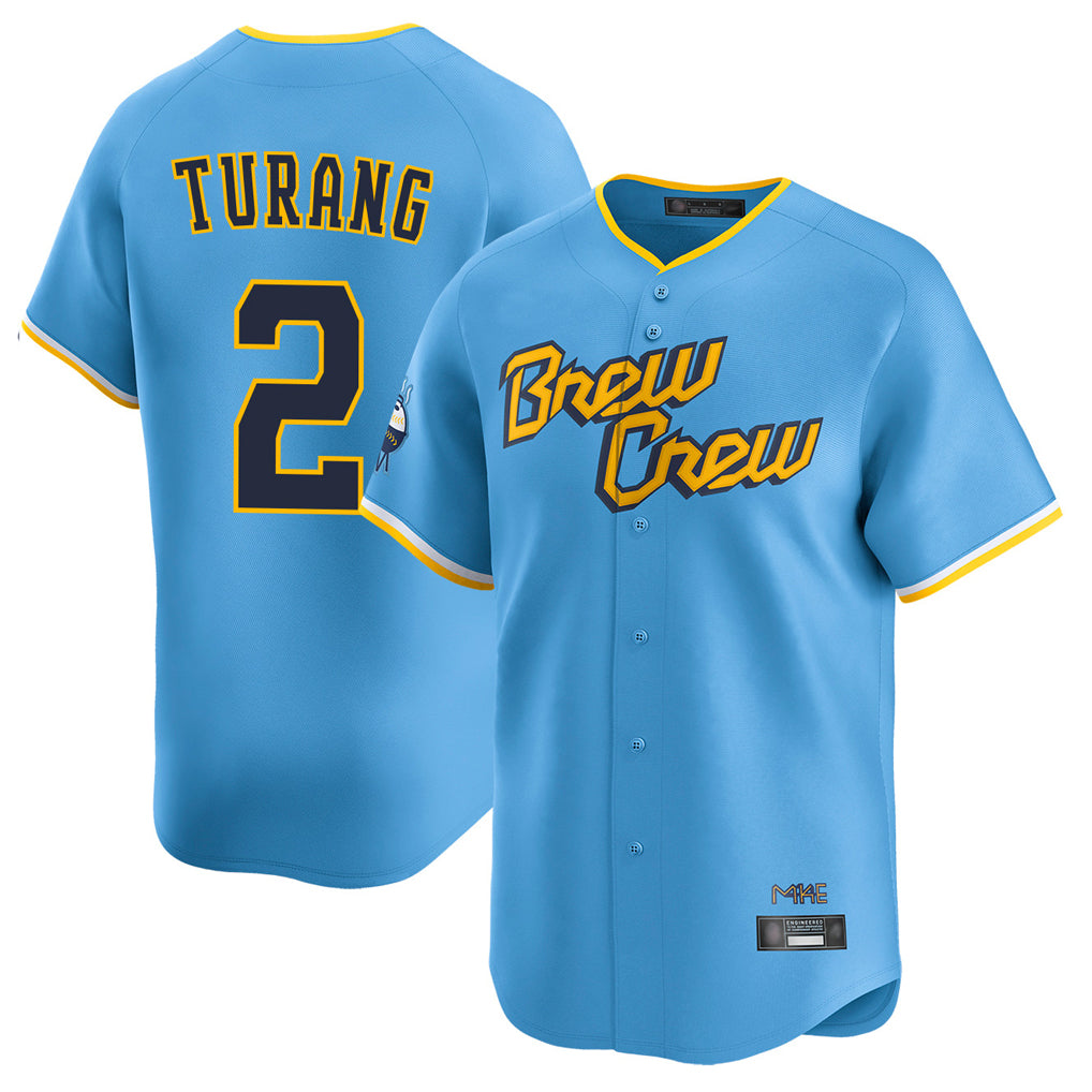 Silnrao M.Brewers #2 Brice Turang Player Light Blue City Connect Home Limited Stitched Jerseys