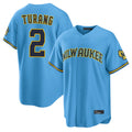 Silnrao M.Brewers #2 Brice Turang Player Light Blue Road Stadium Game Stitched Jerseys