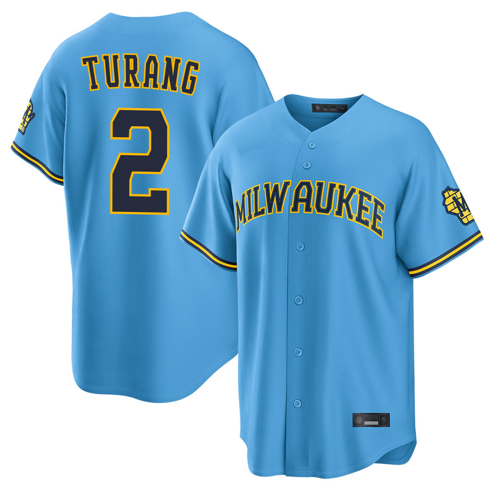 Silnrao M.Brewers #2 Brice Turang Player Light Blue Road Stadium Game Stitched Jerseys