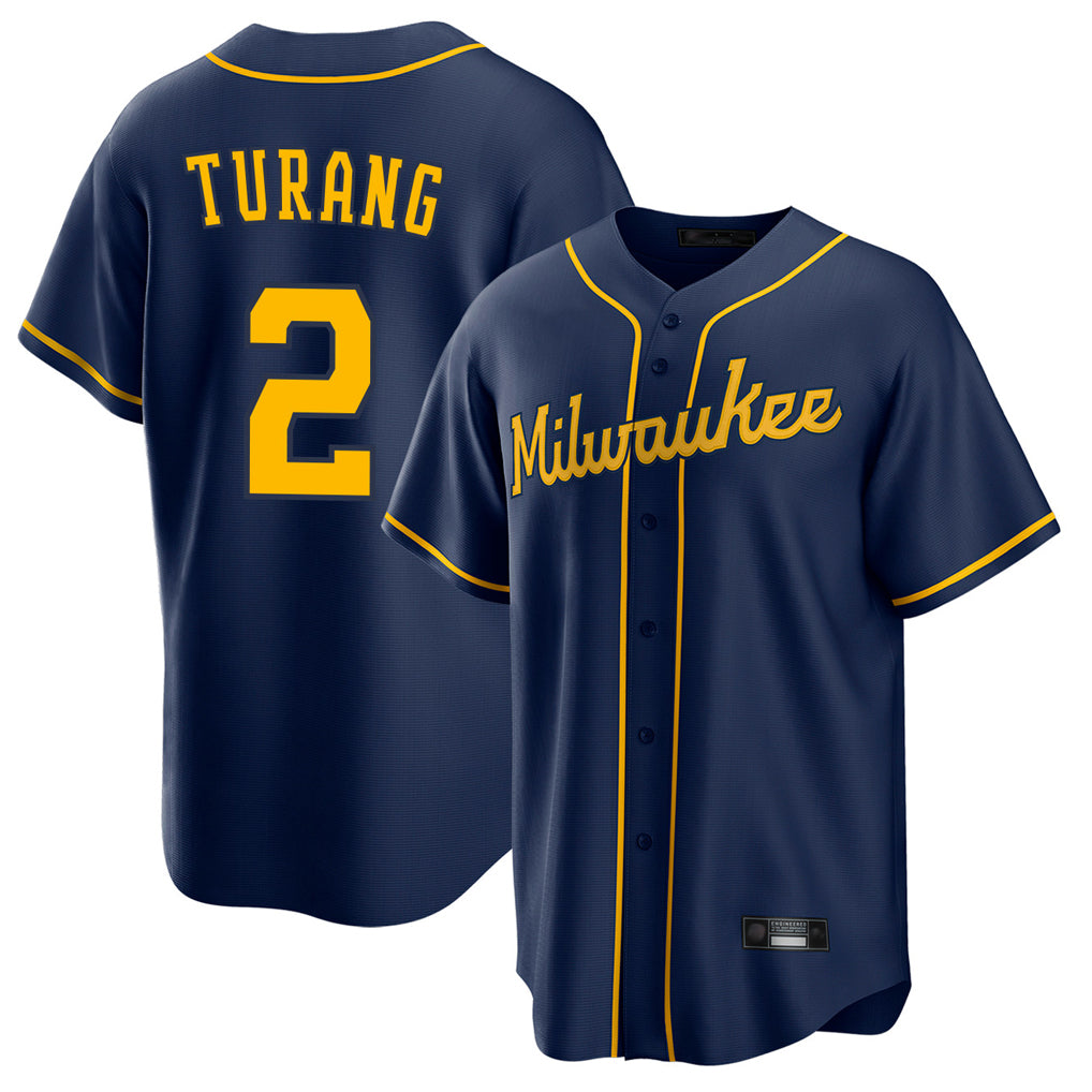 Silnrao M.Brewers #2 Brice Turang Player Navy Home Game Stitched Jerseys