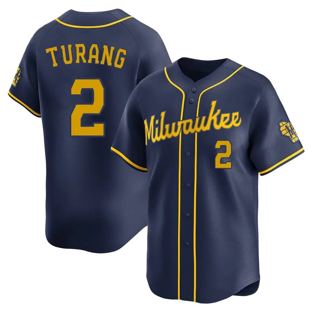 Silnrao M.Brewers #2 Brice Turang Player Navy Home Limited Stitched Jerseys