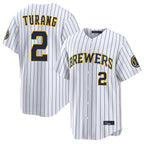 Silnrao M.Brewers #2 Brice Turang Player White Stripes Home Limited Game Stitched Jerseys