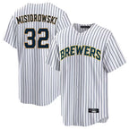 Silnrao M.Brewers #32 Jacob Misiorowski Player White Stripes Home Game Stitched Jerseys