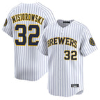 Silnrao M.Brewers #32 Jacob Misiorowski Player White Stripes Home Limited Game Stitched Jerseys