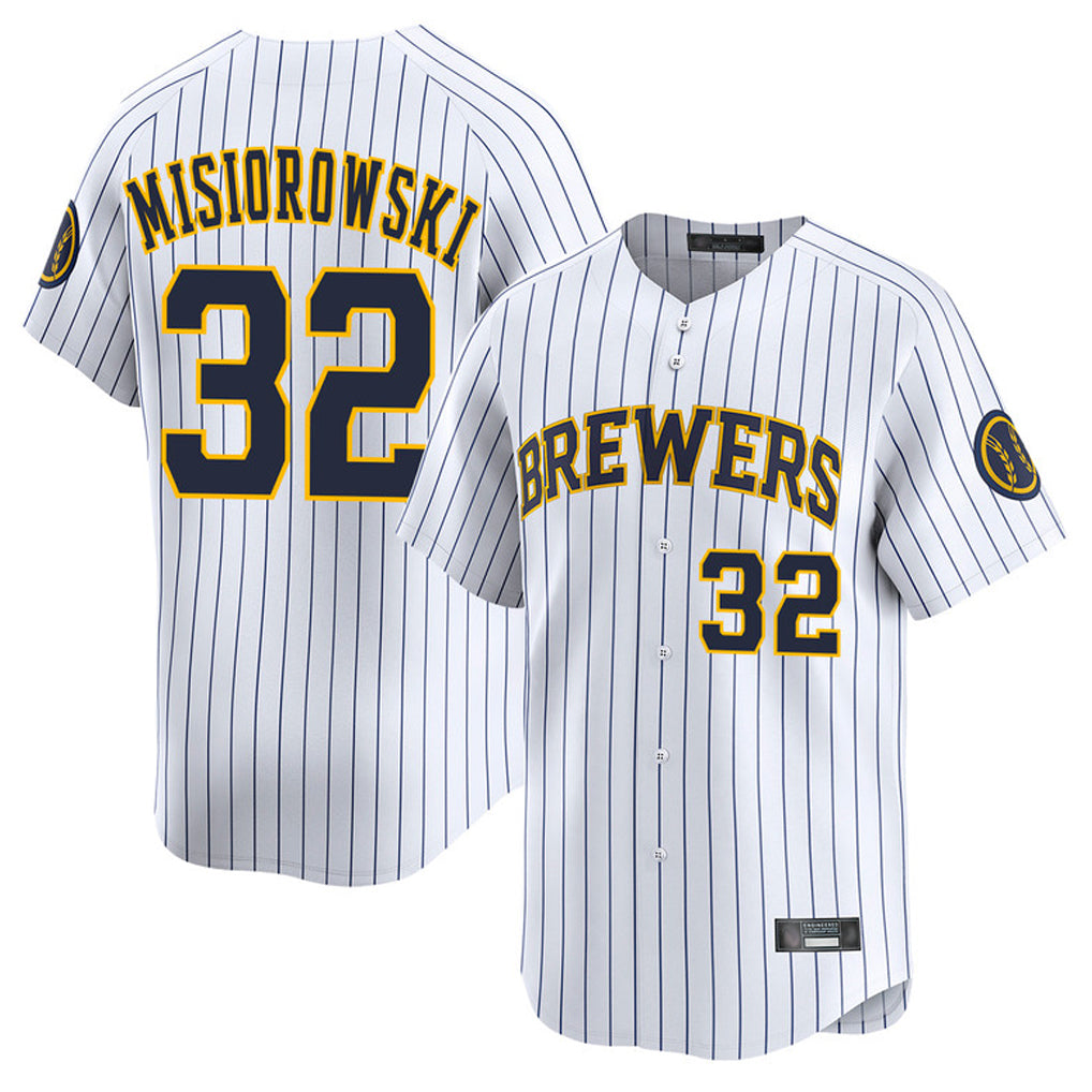 Silnrao M.Brewers #32 Jacob Misiorowski Player White Stripes Home Limited Game Stitched Jerseys