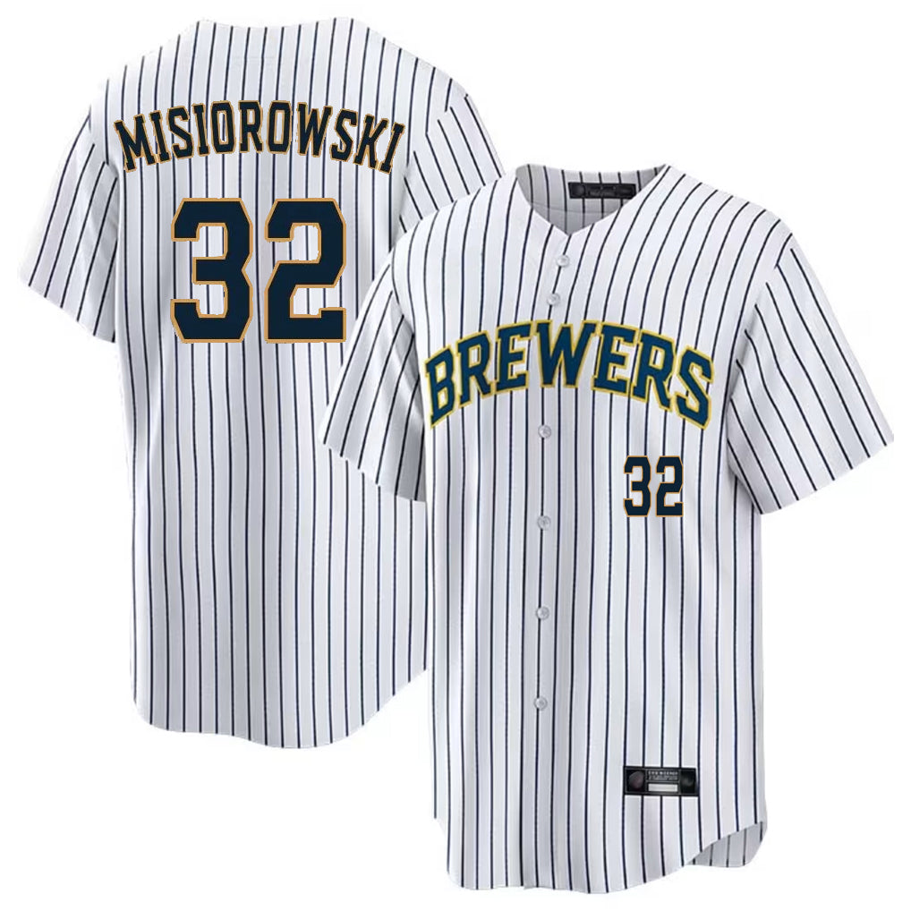 Silnrao M.Brewers #32 Jacob Misiorowski Player White Stripes Limited Game Home Stitched Jerseys