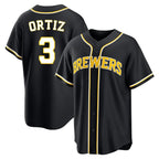 Silnrao M.Brewers #3 Joey Ortiz Player Black Fashion Out Home Game Stitched Jerseys