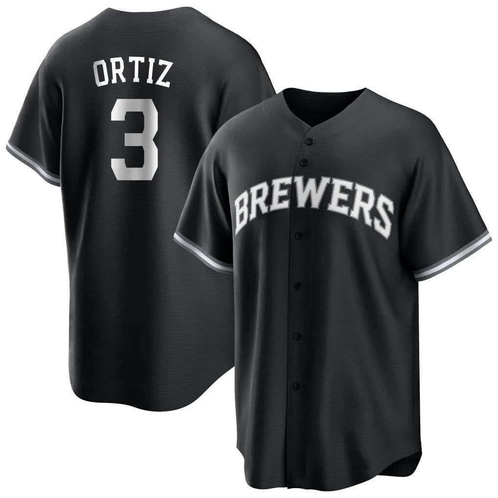 Silnrao M.Brewers #3 Joey Ortiz Player Black Game Home Stitched Jerseys