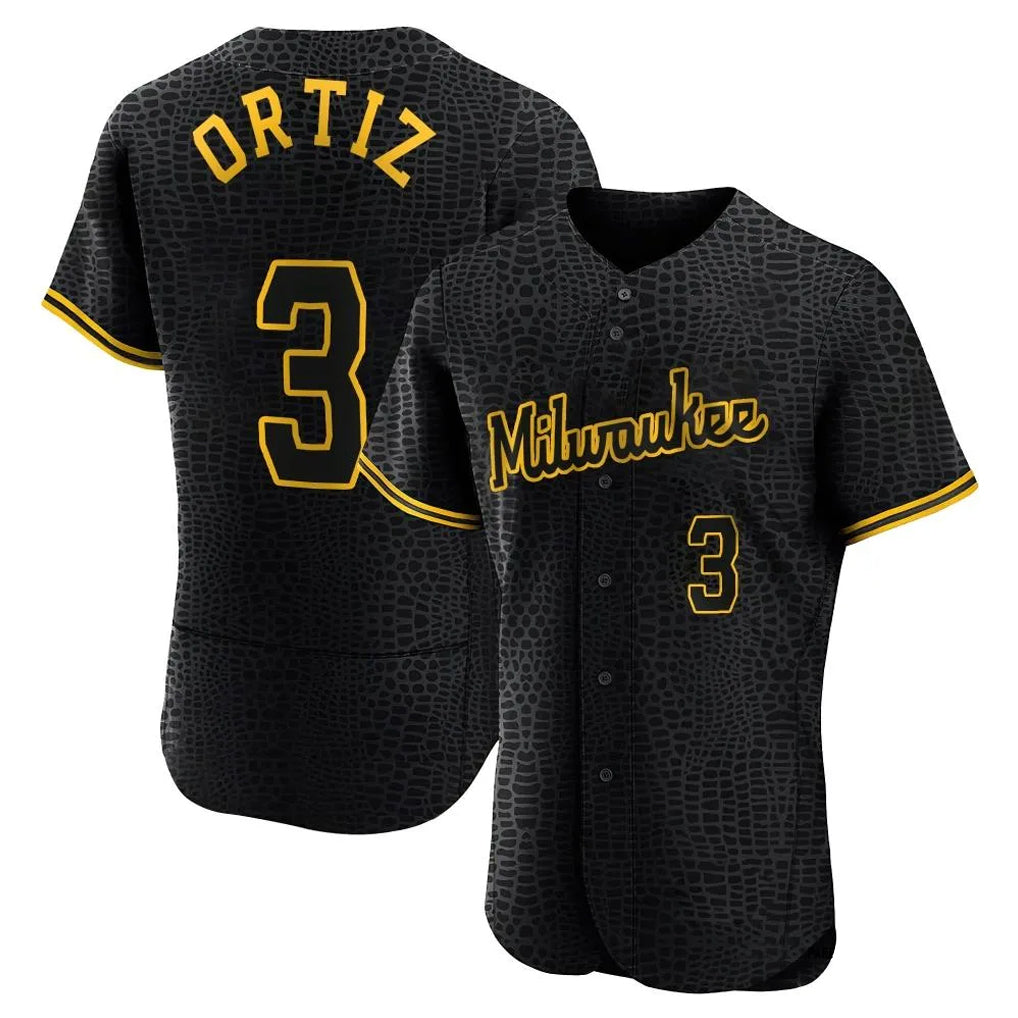 Silnrao M.Brewers #3 Joey Ortiz Player Black Snake Skin City Home Limited Elite Stitched Jerseys