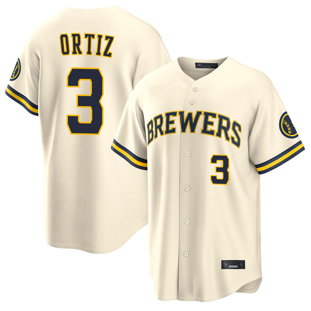 Silnrao M.Brewers #3 Joey Ortiz Player Cream Home Limited Stitched Jerseys