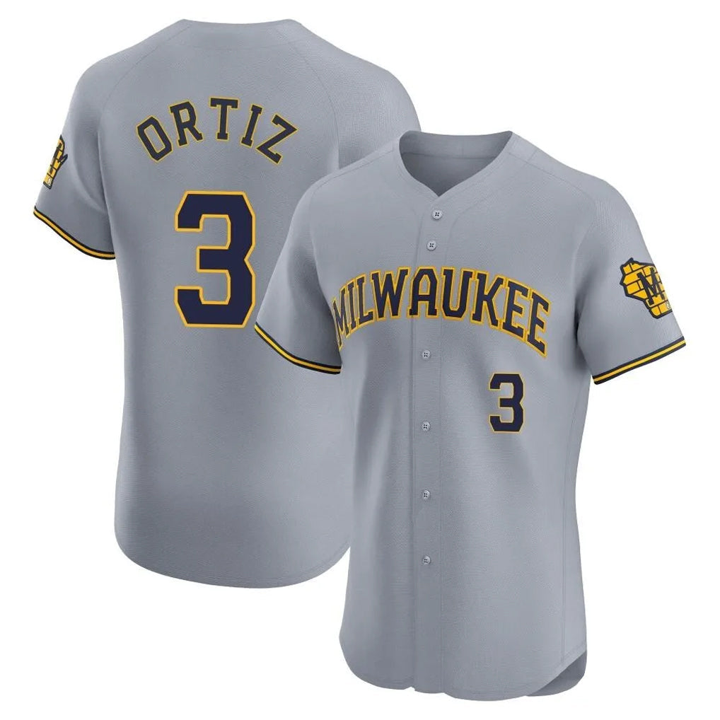 Silnrao M.Brewers #3 Joey Ortiz Player Gray Home Limited Elite Stitched Jerseys