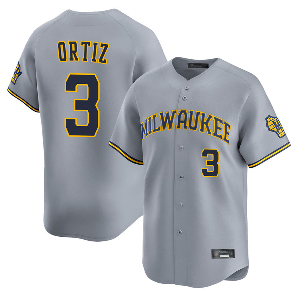 Silnrao M.Brewers #3 Joey Ortiz Player Gray Home Limited Stitched Jerseys