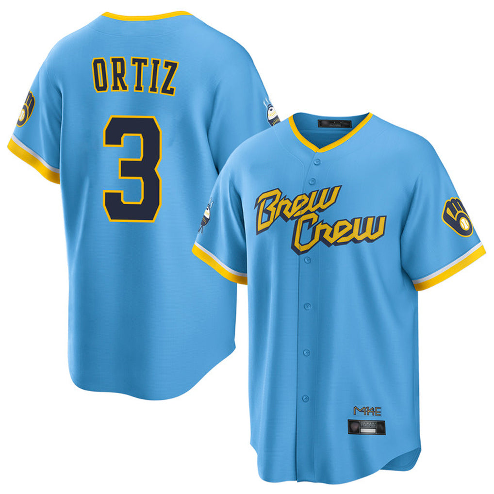 Silnrao M.Brewers #3 Joey Ortiz Player Light Blue City Connect Home Game Stitched Jerseys