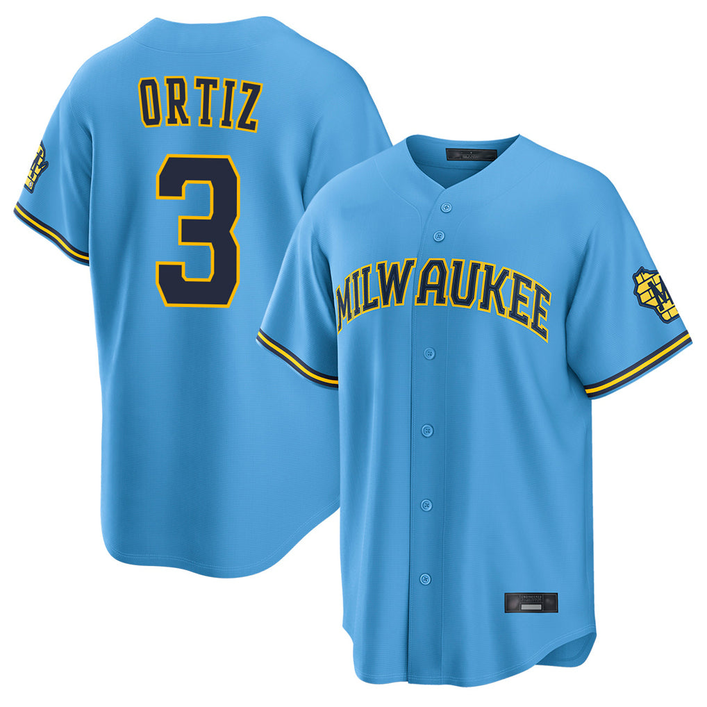 Silnrao M.Brewers #3 Joey Ortiz Player Light Blue Road Stadium Game Stitched Jerseys