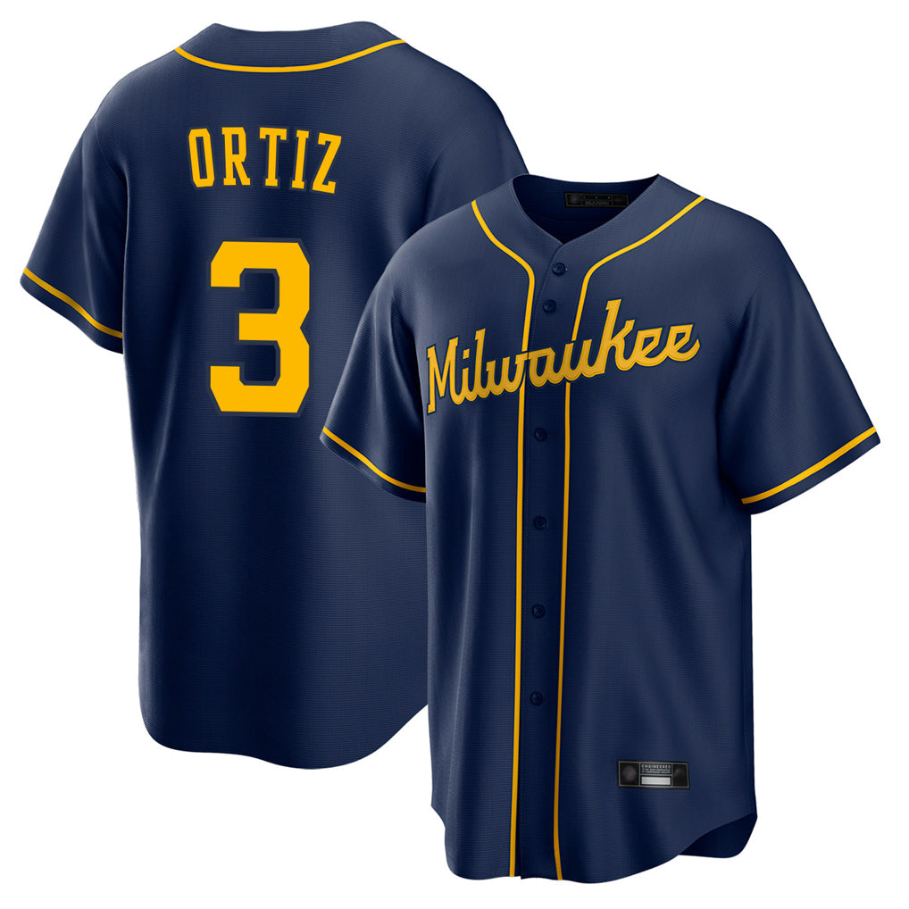 Silnrao M.Brewers #3 Joey Ortiz Player Navy Home Game Stitched Jerseys