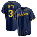 Silnrao M.Brewers #3 Joey Ortiz Player Navy Home Game Stitched Jerseys