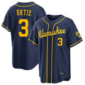 Silnrao M.Brewers #3 Joey Ortiz Player Navy Home Stadium Game Stitched Jerseys