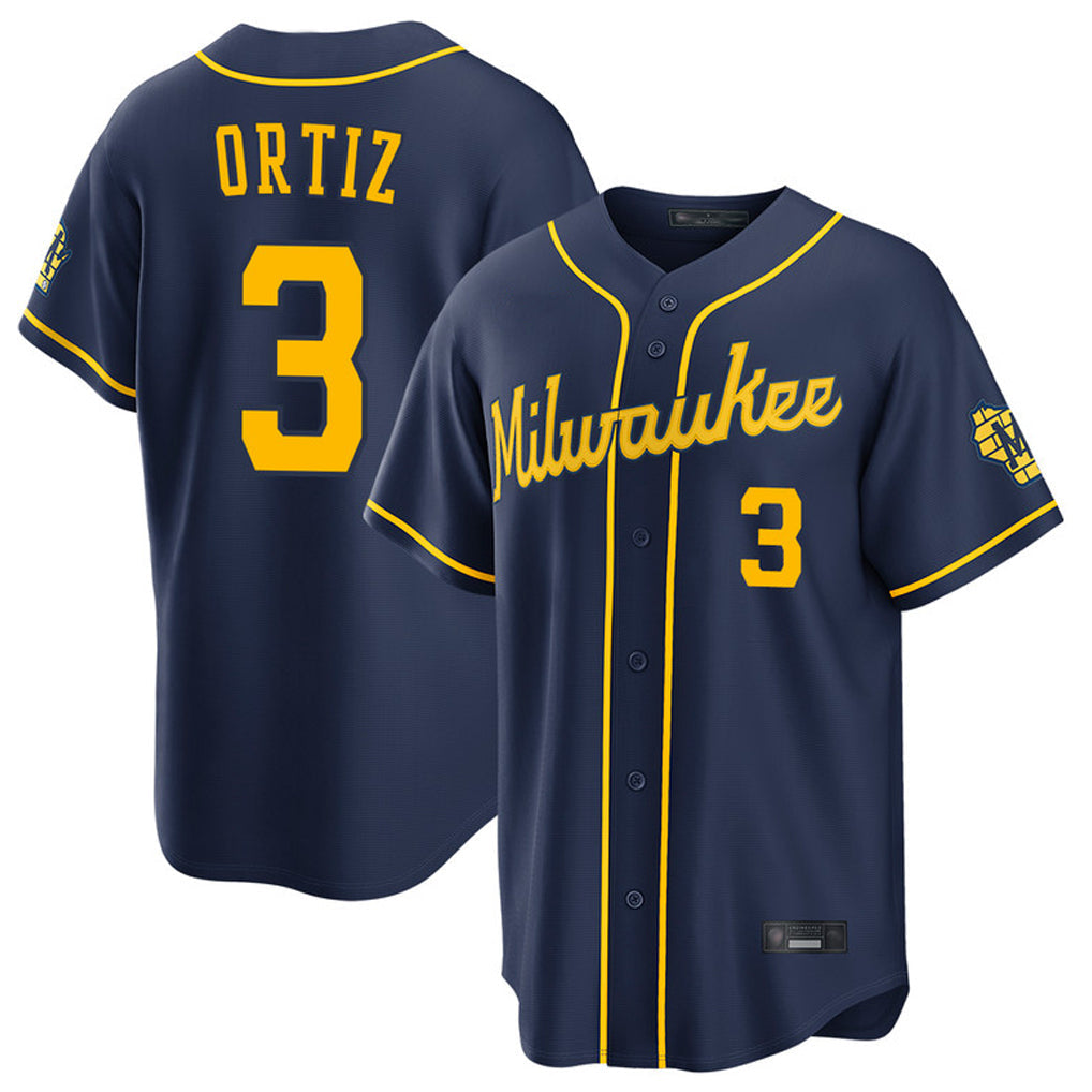 Silnrao M.Brewers #3 Joey Ortiz Player Navy Home Stadium Game Stitched Jerseys