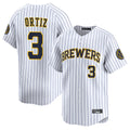 Silnrao M.Brewers #3 Joey Ortiz Player White Stripes Home Limited Game Stitched Jerseys