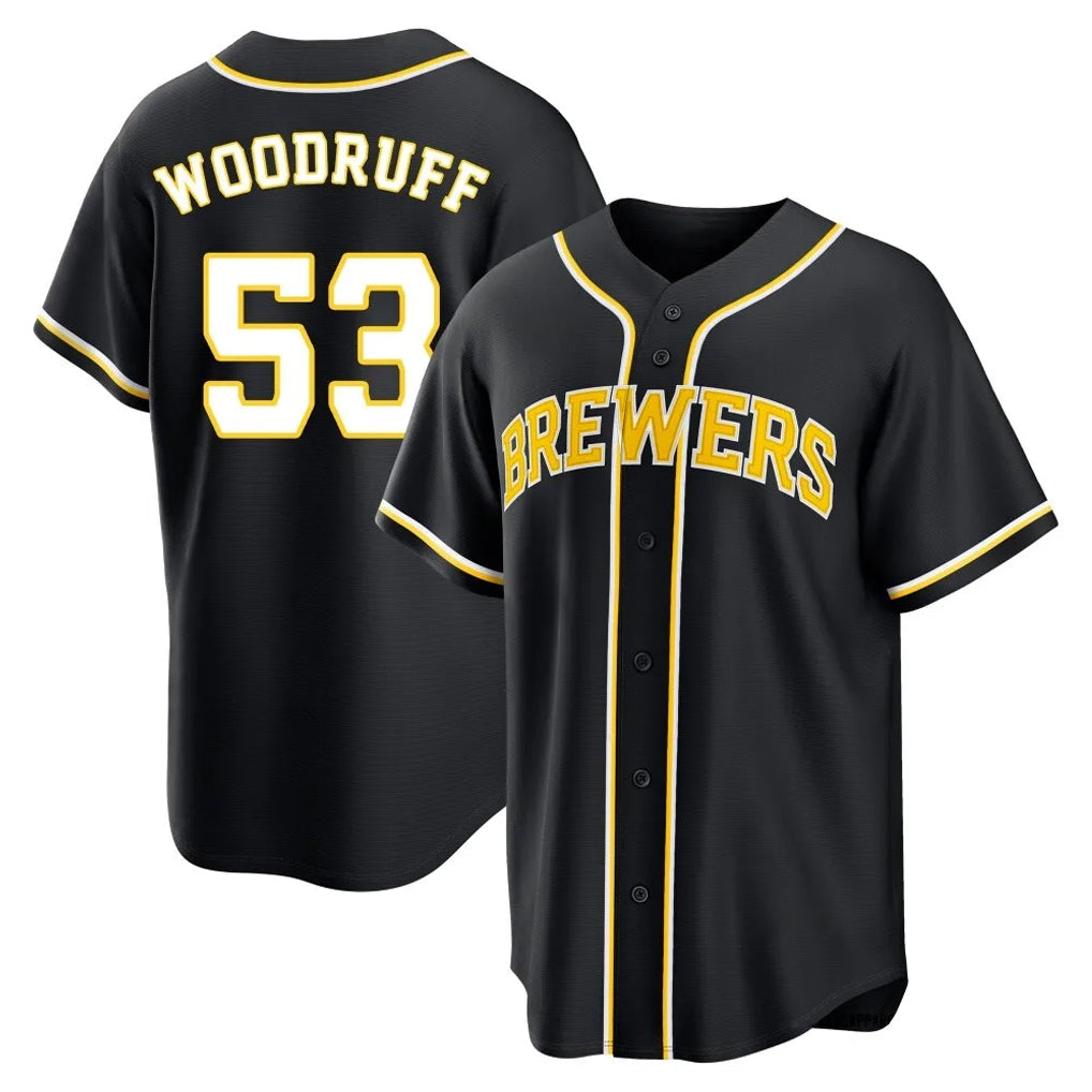 Silnrao M.Brewers #53 Brandon Woodruff Player Black Fashion Out Home Game Stitched Jerseys