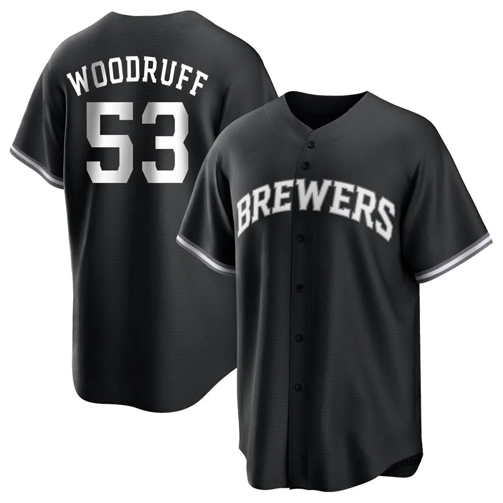 Silnrao M.Brewers #53 Brandon Woodruff Player Black Game Home Stitched Jerseys