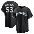 Silnrao M.Brewers #53 Brandon Woodruff Player Black Game Home Stitched Jerseys