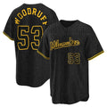 Silnrao M.Brewers #53 Brandon Woodruff Player Black Snake Skin City Home Game Stitched Jerseys