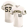 Silnrao M.Brewers #53 Brandon Woodruff Player Cream Home Limited Elite Stitched Jerseys