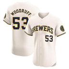 Silnrao M.Brewers #53 Brandon Woodruff Player Cream Home Limited Elite Stitched Jerseys