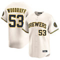 Silnrao M.Brewers #53 Brandon Woodruff Player Cream Home Limited Game Stitched Jerseys