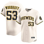 Silnrao M.Brewers #53 Brandon Woodruff Player Cream Home Limited Game Stitched Jerseys