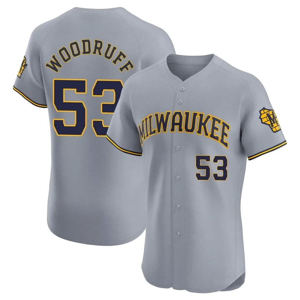 Silnrao M.Brewers #53 Brandon Woodruff Player Gray Home Limited Elite Stitched Jerseys