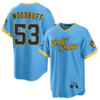 Silnrao M.Brewers #53 Brandon Woodruff Player Light Blue City Connect Home Game Stitched Jerseys