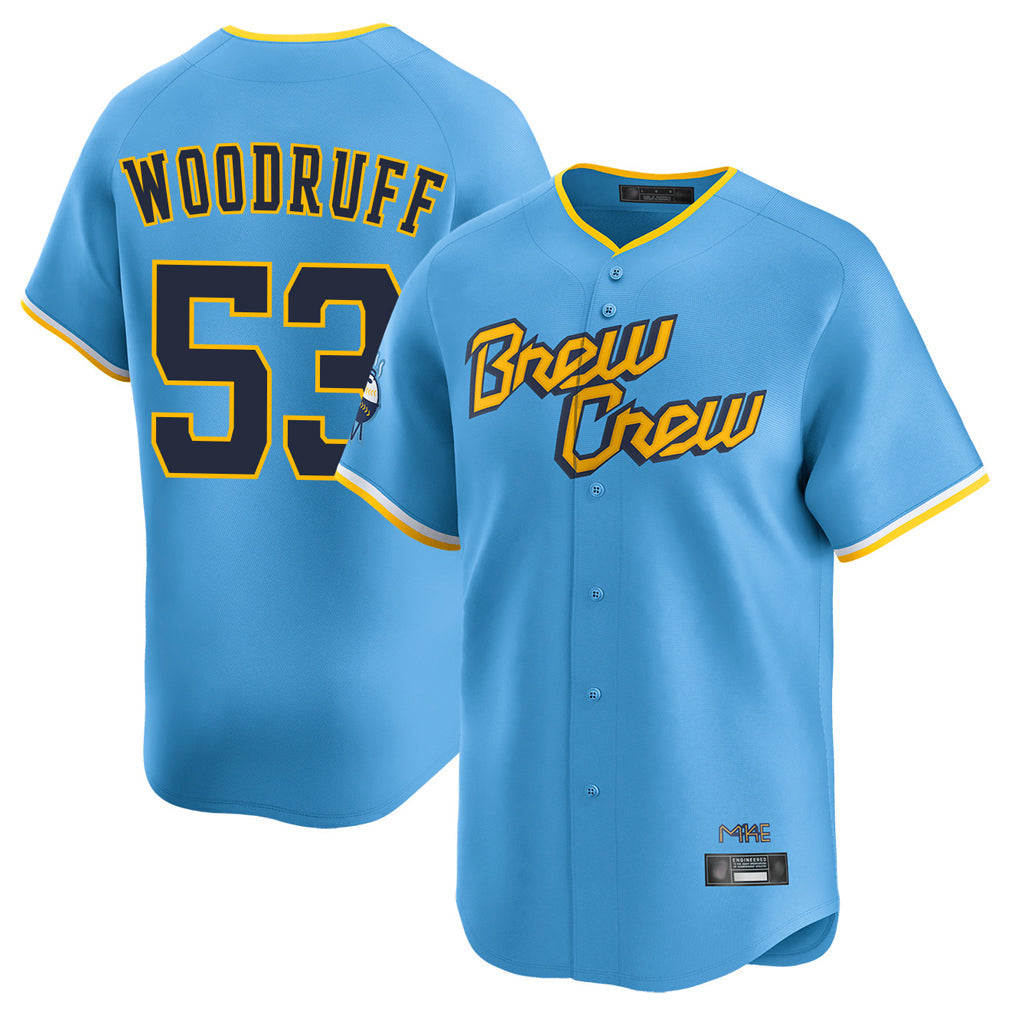 Silnrao M.Brewers #53 Brandon Woodruff Player Light Blue City Connect Home Limited Stitched Jerseys