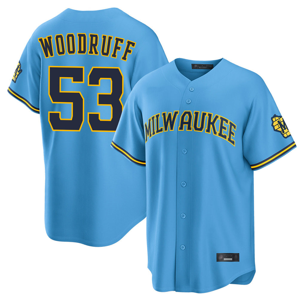Silnrao M.Brewers #53 Brandon Woodruff Player Light Blue Road Stadium Game Stitched Jerseys