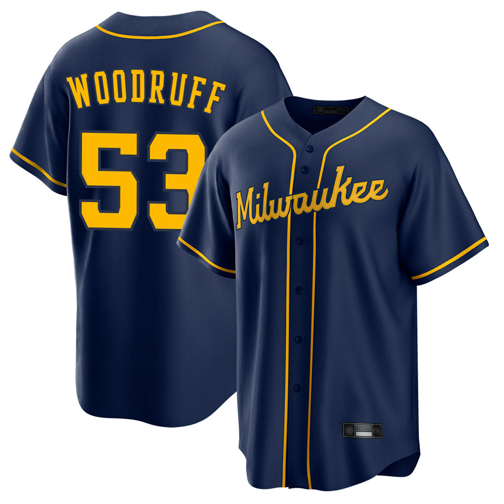 Silnrao M.Brewers #53 Brandon Woodruff Player Navy Home Game Stitched Jerseys