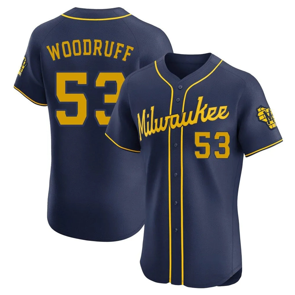 Silnrao M.Brewers #53 Brandon Woodruff Player Navy Home Limited Elite Stitched Jerseys