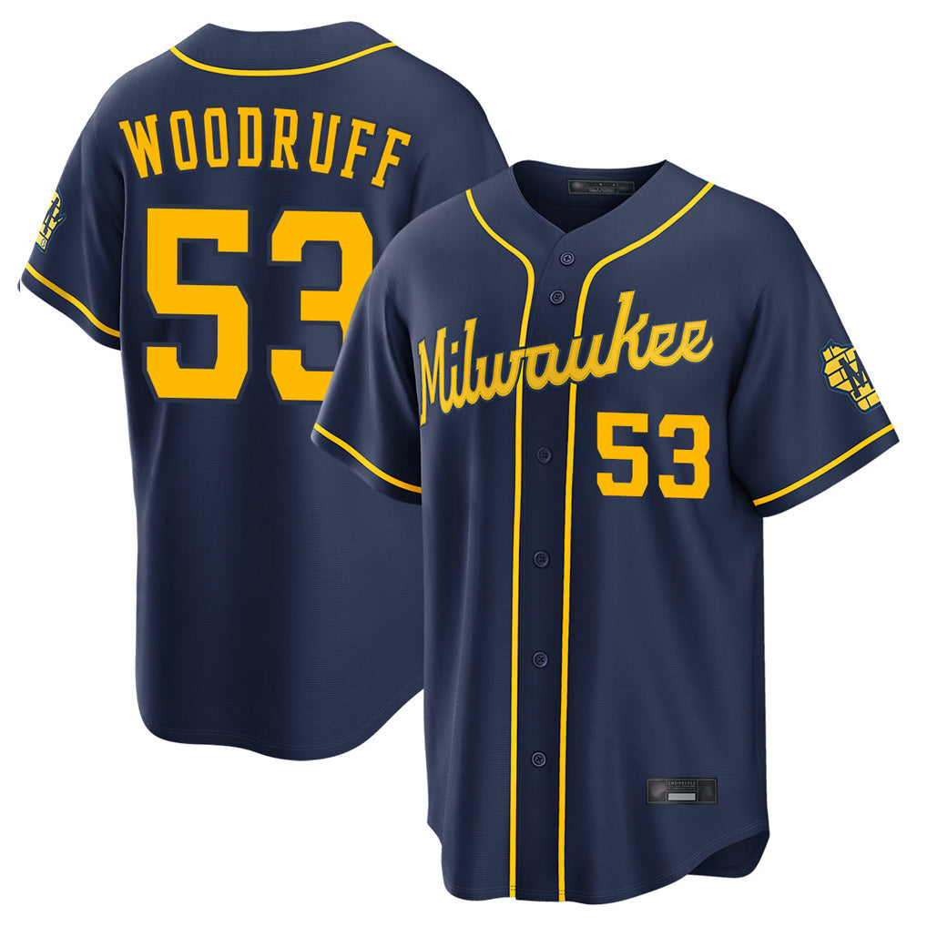 Silnrao M.Brewers #53 Brandon Woodruff Player Navy Home Stadium Game Stitched Jerseys