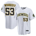Silnrao M.Brewers #53 Brandon Woodruff Player White Stripes Home Limited Game Stitched Jerseys