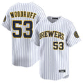Silnrao M.Brewers #53 Brandon Woodruff Player White Stripes Home Limited Stitched Jerseys