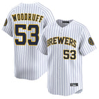 Silnrao M.Brewers #53 Brandon Woodruff Player White Stripes Home Limited Stitched Jerseys