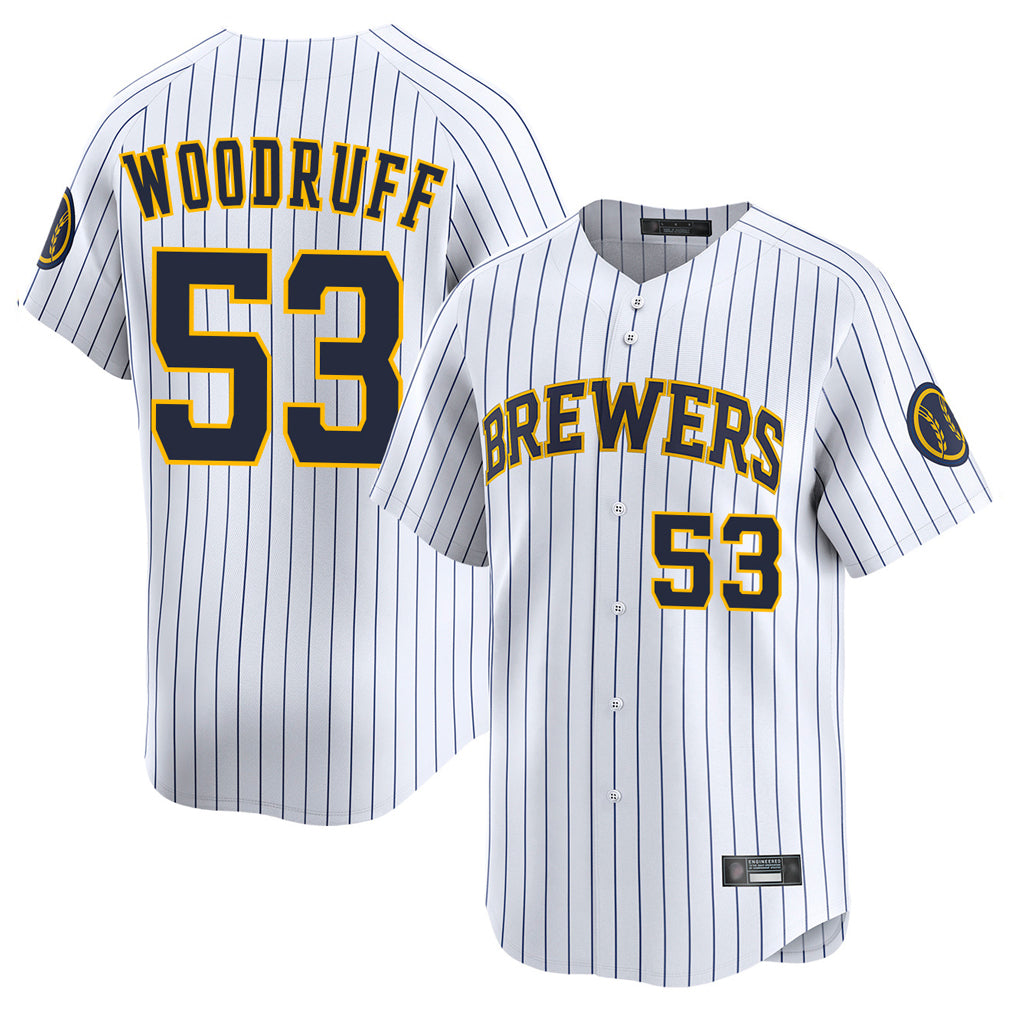 Silnrao M.Brewers #53 Brandon Woodruff Player White Stripes Home Limited Stitched Jerseys
