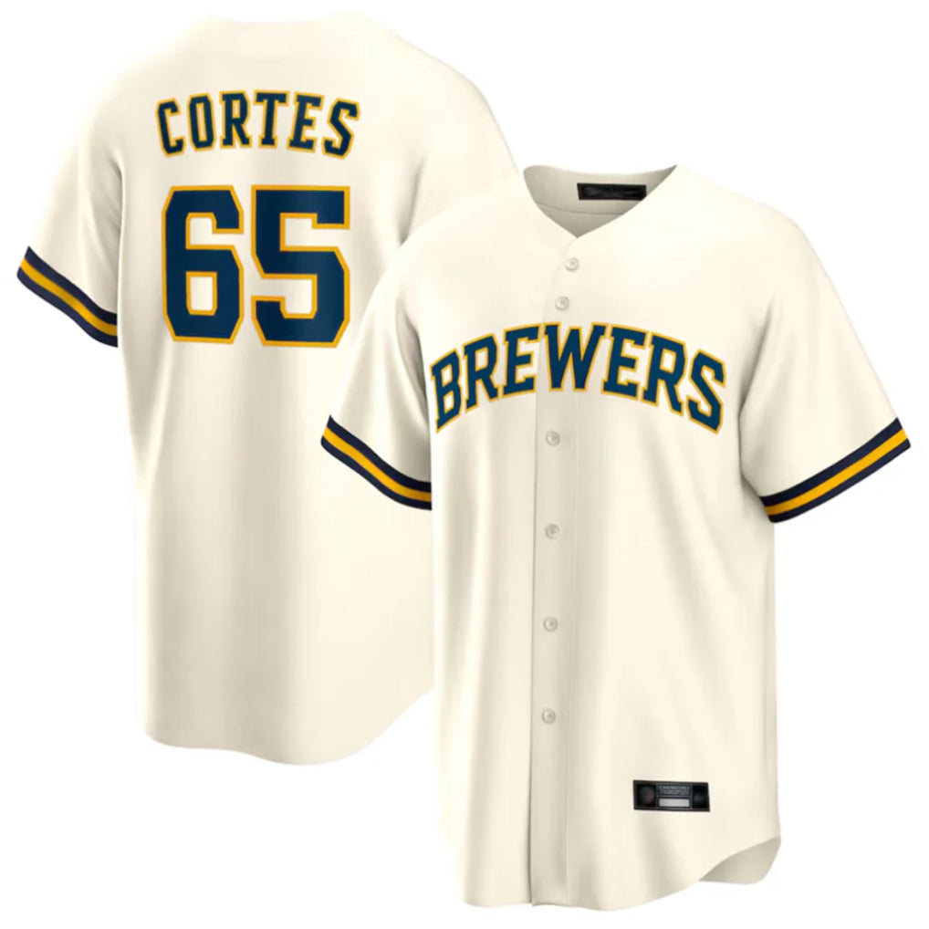 Silnrao M.Brewers #65 Nestor Cortes Player Cream Home Game Stitched Jerseys