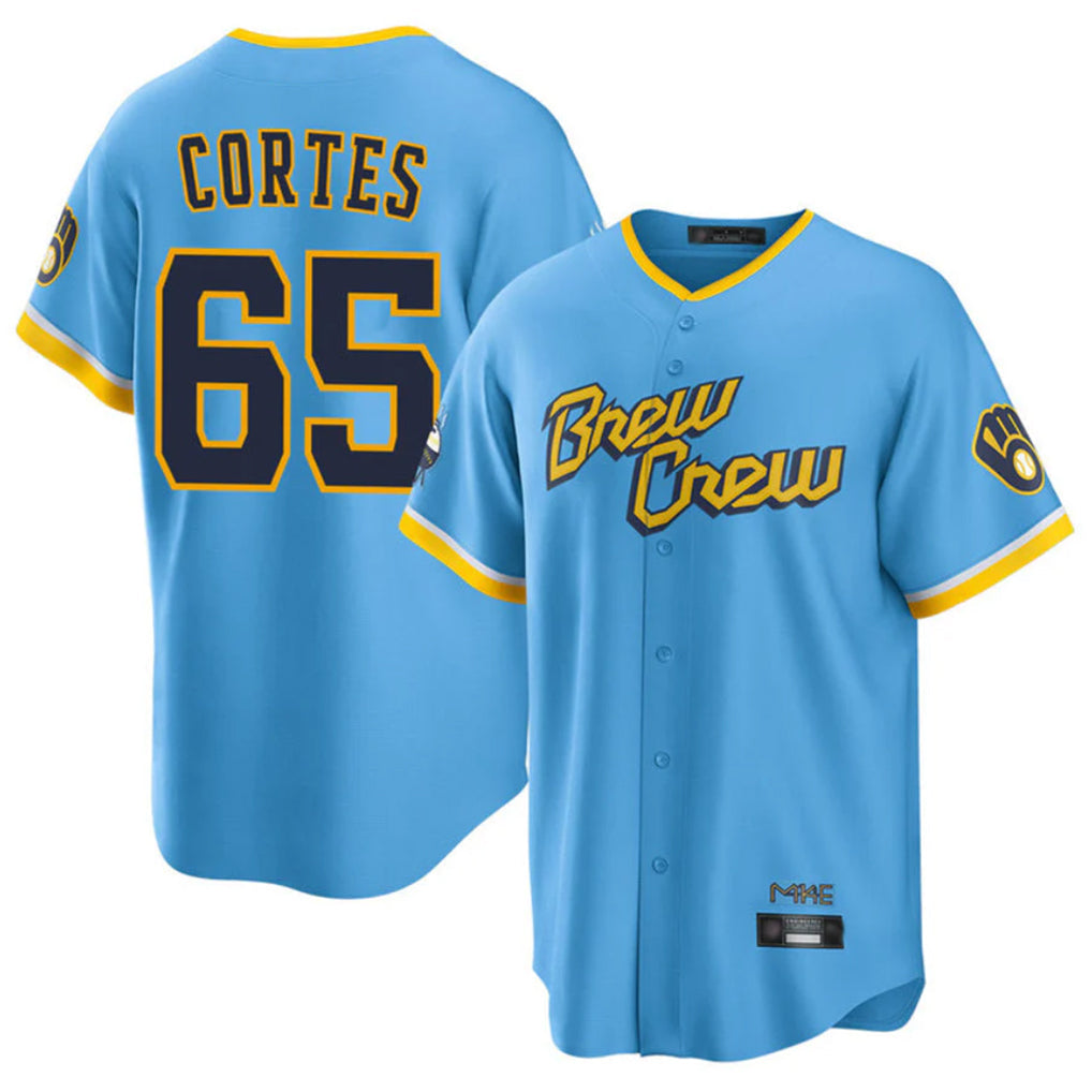 Silnrao M.Brewers #65 Nestor Cortes Player Light Blue City Connect Home Game Stitched Jerseys