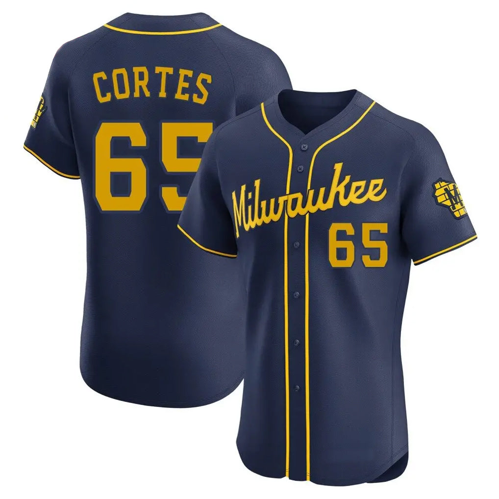 Silnrao M.Brewers #65 Nestor Cortes Player Navy Home Limited Elite Stitched Jerseys