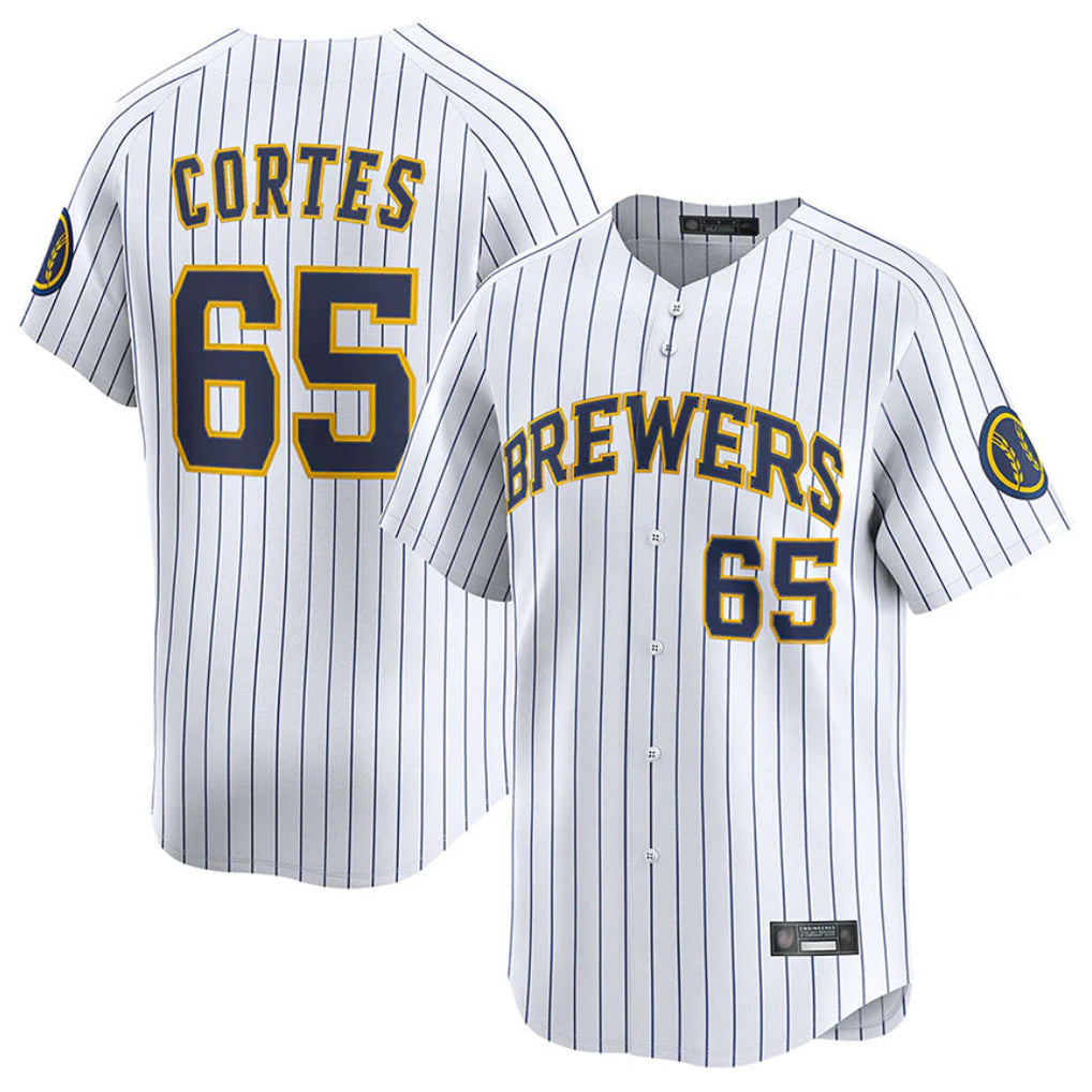 Silnrao M.Brewers #65 Nestor Cortes Player White Stripes Home Limited Game Stitched Jerseys